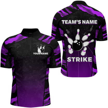Camo Bowling Shirt Men Custom Bowling Quarter-Zip Shirt Strike Bowling Team Jersey BDT328