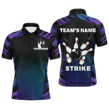 Load image into Gallery viewer, Blue And Purple Bowling Shirt Men Women Personalized Bowling Jersey Team Bowling Polo Shirts BDT449