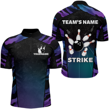 Load image into Gallery viewer, Blue And Purple Bowling Shirt Men Women Personalized Bowling Jersey Team Bowling Quarter-Zip Shirts BDT449