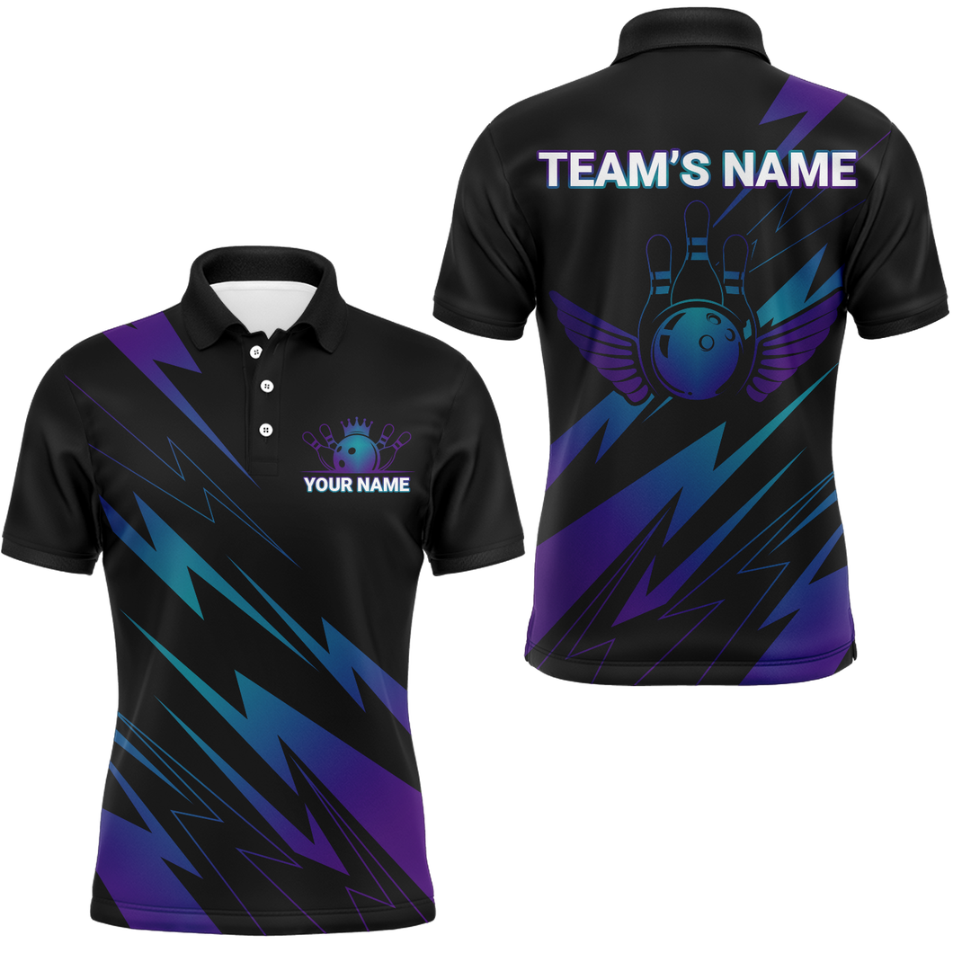 Blue And Purple Bowling Shirt Men Women Custom Name Bowling Jersey Team Bowling Polo Shirts BDT451