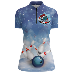 Christmas Bowling Shirt Women Custom Bowling Jersey Team League Bowling Quarter-Zip Shirt BDT382