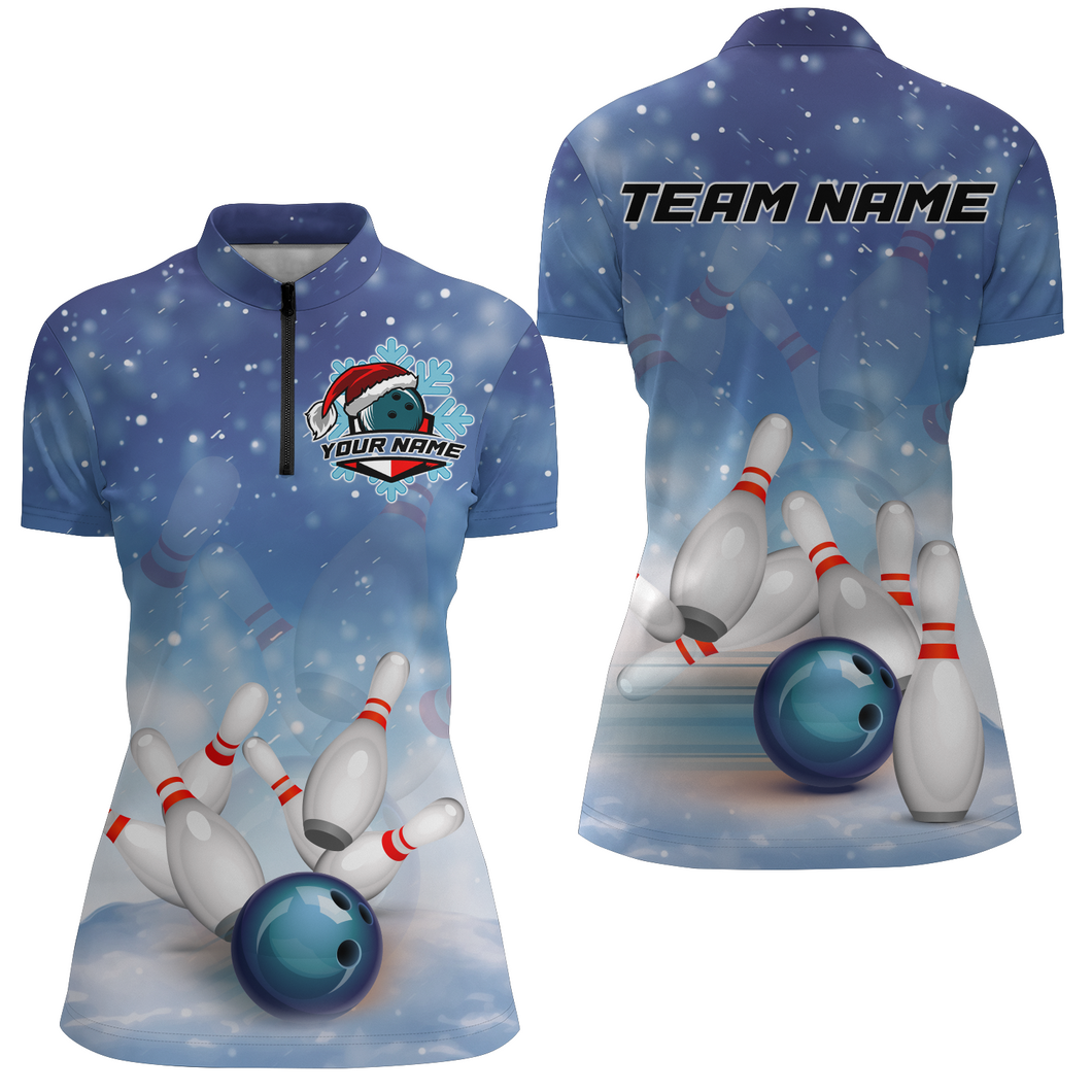 Christmas Bowling Shirt Women Custom Bowling Jersey Team League Bowling Quarter-Zip Shirt BDT382