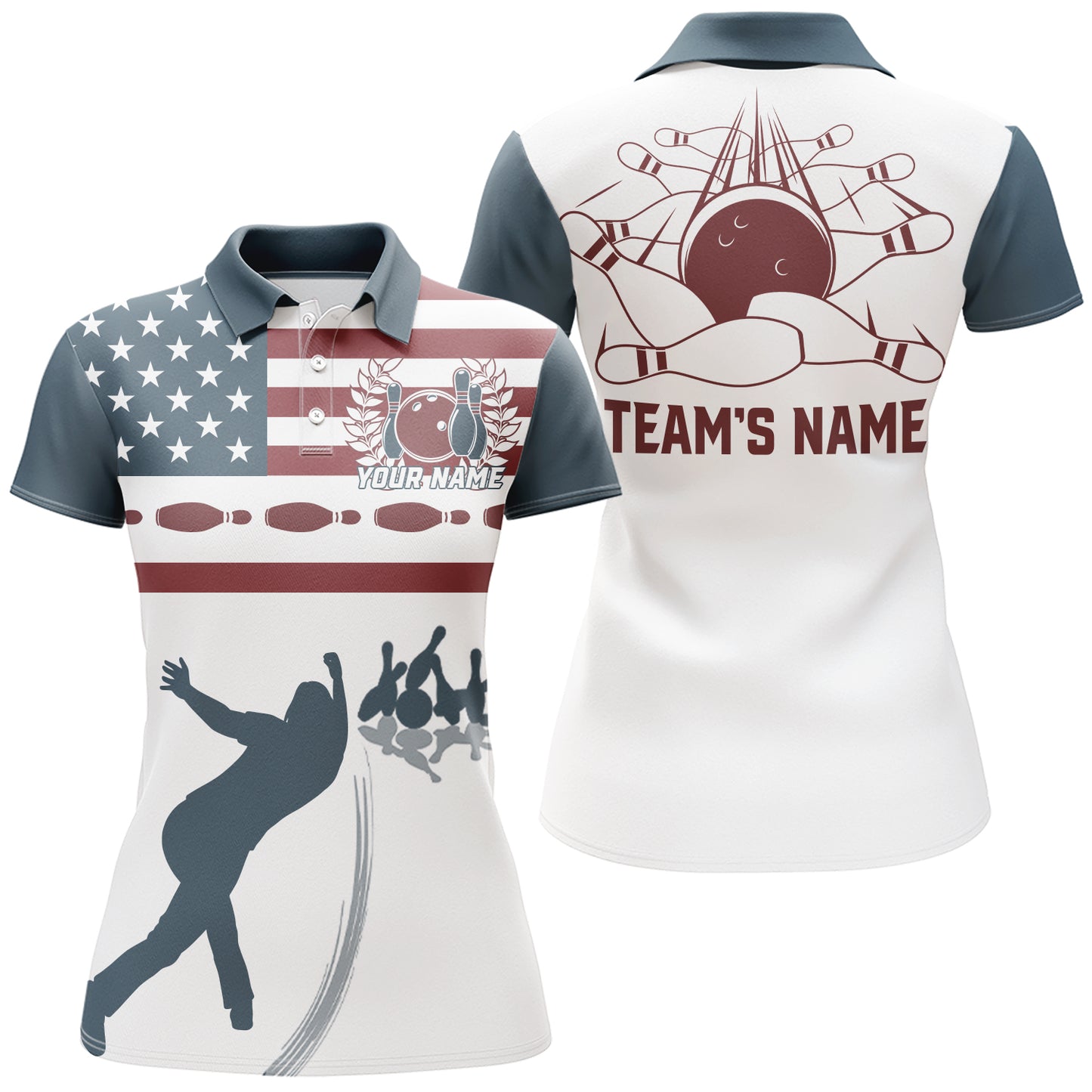 Personalized Bowling Polo Shirt Navy Bowling Jersey Team Bowling Shirt For Women BDT275
