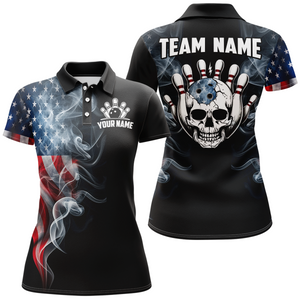 Custom Skull Bowling Shirts For Men Women American Flag Bowling Jersey Team BDT507