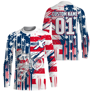 Kid&Adult Motocross Jersey Patriotic UPF30+ Custom USA Dirt Bike Shirt Off-Road MotoX Racing PDT749