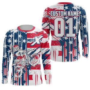 Kid&Adult Motocross Jersey Patriotic UPF30+ Custom USA Dirt Bike Shirt Off-Road MotoX Racing PDT749