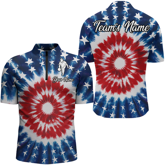 Custom American Bowling 1/4 Zip Shirt For Men & Women Tie Dye Bowling Team Jersey Patriotic BDT543