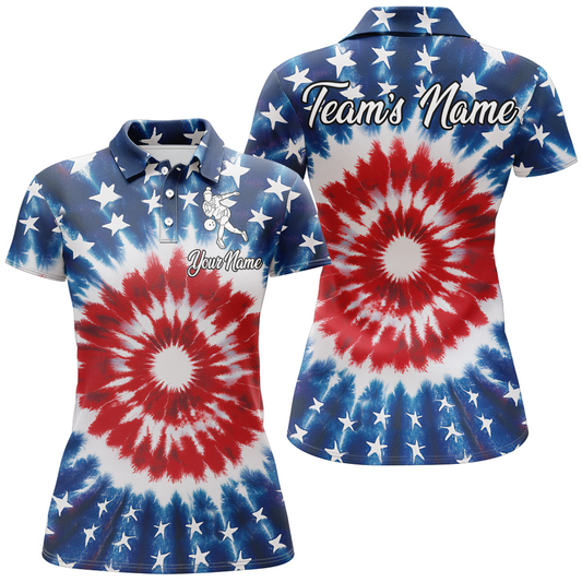 Custom American Bowling Polo Shirt For Men & Women Tie Dye Bowling Team Jersey Patriotic BDT543