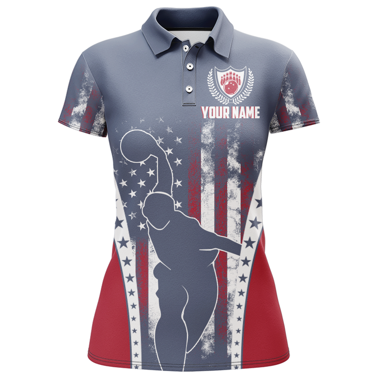 American Bowling Jersey For Women Custom Navy Bowling Shirt Team Bowling Polo Shirt BDT316