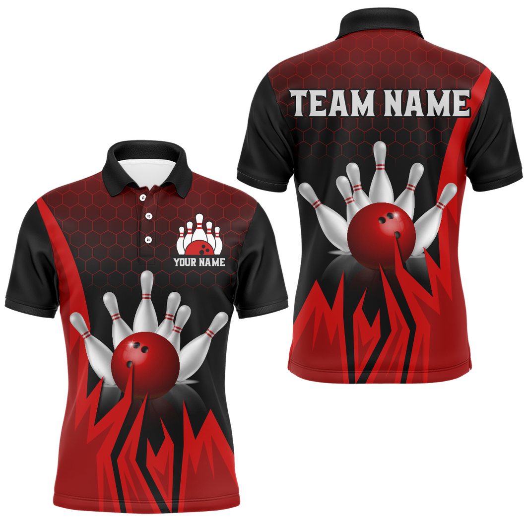Custom Red Flame Bowling Polo Shirts For Men & Women Bowling Team Jersey BDT456