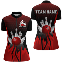 Load image into Gallery viewer, Custom Red Flame Bowling Quarter Zip Shirts For Men &amp; Women Bowling Team Jersey BDT456