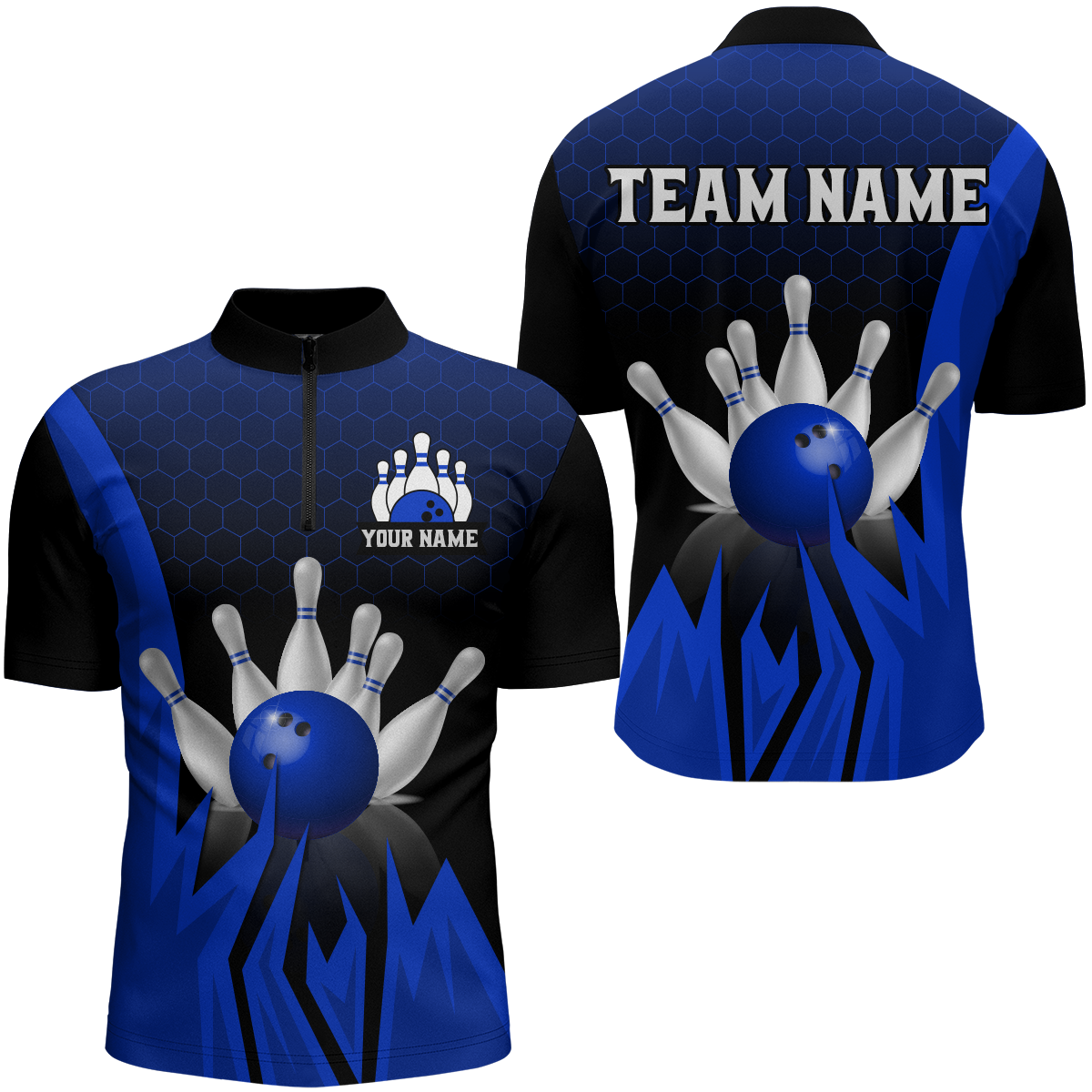 Custom Blue Flame Bowling Quarter Zip Shirts For Men & Women Bowling Team Jersey BDT456