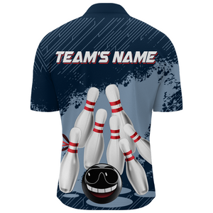 Funny Bowling Shirt For Men Custom Navy Bowling Team League Jersey Bowling 1/4 Zip Shirt BDT332