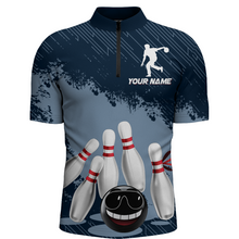 Load image into Gallery viewer, Funny Bowling Shirt For Men Custom Navy Bowling Team League Jersey Bowling 1/4 Zip Shirt BDT332