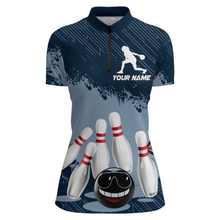 Load image into Gallery viewer, Funny Bowling Shirt For Women Custom Navy Bowling Team League Jersey Bowling 1/4 Zip Shirt BDT332