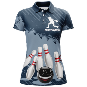 Funny Bowling Shirt For Women Custom Navy Bowling Team League Jersey Bowling Polo Shirt BDT332