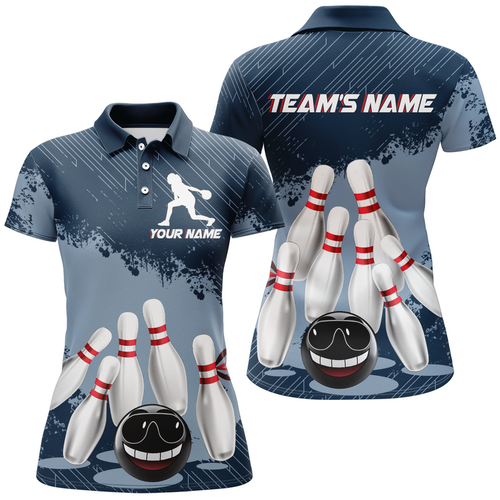 Funny Bowling Shirt For Women Custom Navy Bowling Team League Jersey Bowling Polo Shirt BDT332