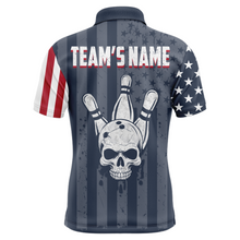 Load image into Gallery viewer, American Flag Bowling Shirt Men Skull Bowling Jersey Team Custom Bowling Polo Shirt BDT379
