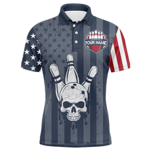 Load image into Gallery viewer, American Flag Bowling Shirt Men Skull Bowling Jersey Team Custom Bowling Polo Shirt BDT379