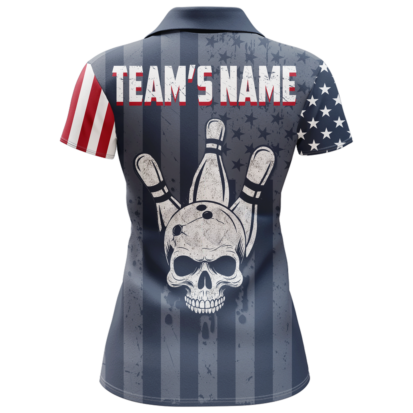 American Flag Bowling Shirt Women Skull Bowling Jersey Team Custom Bowling Polo Shirt BDT379