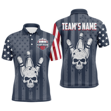 Load image into Gallery viewer, American Flag Bowling Shirt Men Skull Bowling Jersey Team Custom Bowling Polo Shirt BDT379