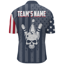 Load image into Gallery viewer, American Flag Bowling Shirt Men Skull Bowling Jersey Team Custom Bowling Quarter-Zip Shirt BDT379