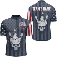 Load image into Gallery viewer, American Flag Bowling Shirt Men Skull Bowling Jersey Team Custom Bowling Quarter-Zip Shirt BDT379