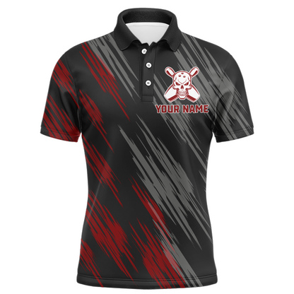 Skull Bowling Polo Shirt For Men Black&Red Bowling Jersey Bowling Team Shirt BDT156