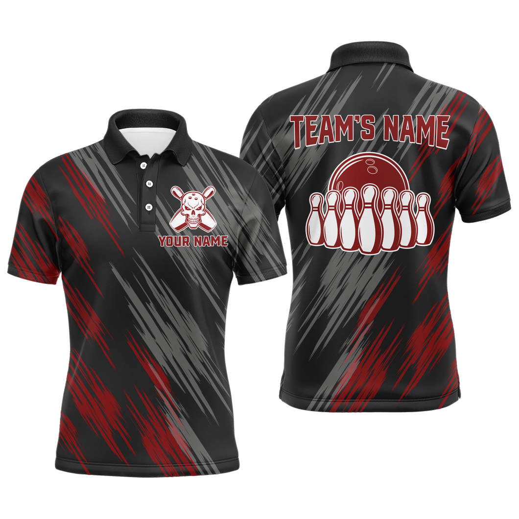 Skull Bowling Polo Shirt For Men Black&Red Bowling Jersey Bowling Team Shirt BDT156