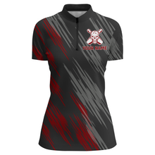Load image into Gallery viewer, Skull Bowling Quarter-Zip Shirt For Women Black&amp;Red Bowling Jersey Bowling Team Shirt BDT159