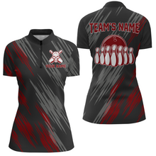 Load image into Gallery viewer, Skull Bowling Quarter-Zip Shirt For Women Black&amp;Red Bowling Jersey Bowling Team Shirt BDT159