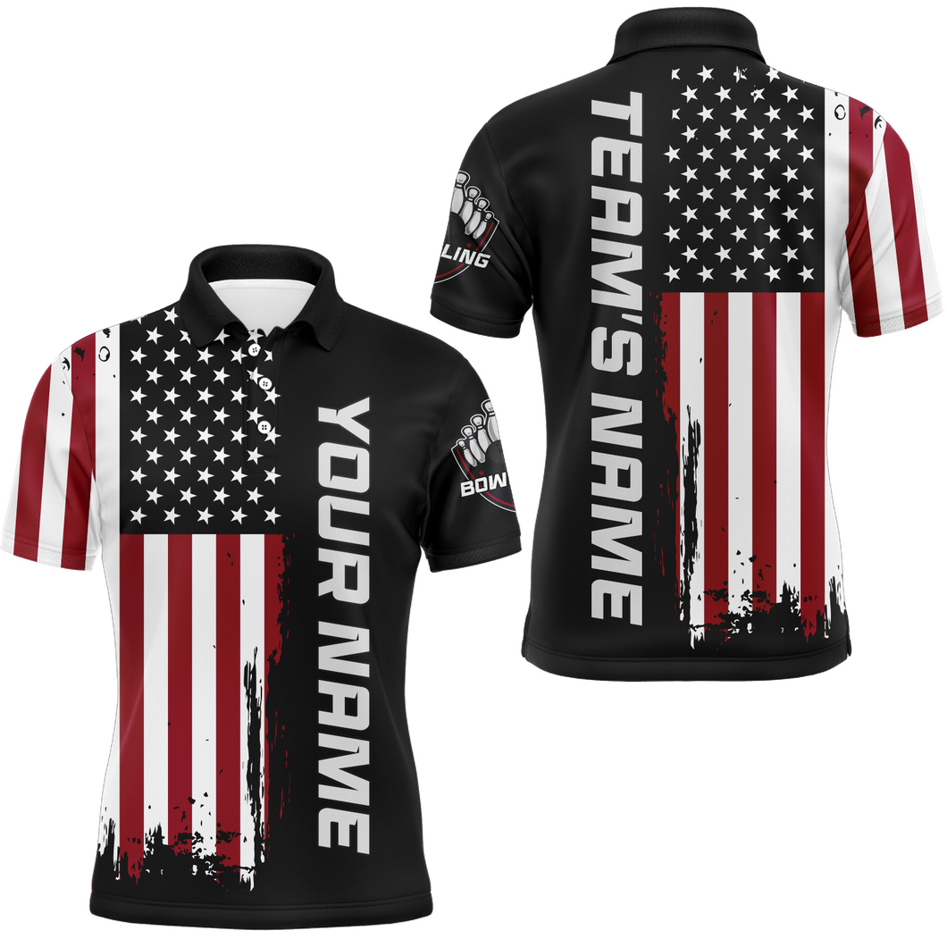 American Flag Bowling Shirt Men & Women Custom Bowling Polo Shirt Bowling Team Jersey BDT420