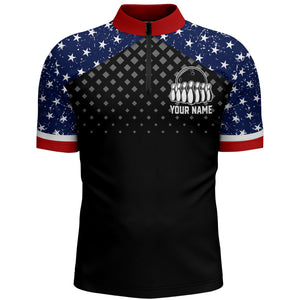 Patriotic Bowling Quarter-Zip Shirt Men Custom Ladies Bowling Team League Jersey USA Bowling Shirt BDT142