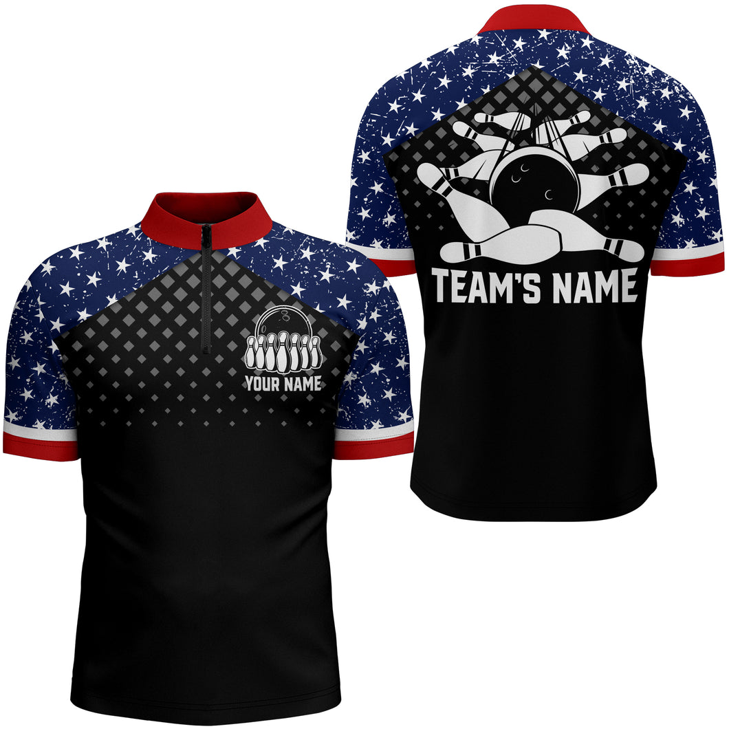 Patriotic Bowling Quarter-Zip Shirt Men Custom Ladies Bowling Team League Jersey USA Bowling Shirt BDT142