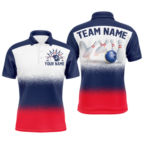 Navy Red White Bowling Shirt For Men & Women Bowling Team Jersey Polo Bowling Outfit BDT575