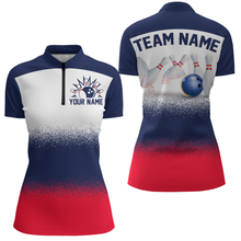 Load image into Gallery viewer, Navy Red White Bowling Shirt For Men &amp; Women Bowling Team Jersey 1/4 Zip Bowling Outfit BDT575