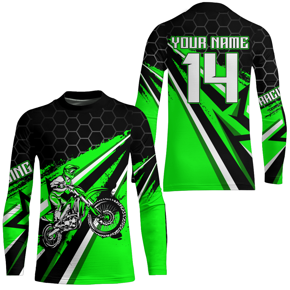 Custom Dirt Bike Jersey Green UPF30+ Kid Motocross Shirt Boys Girls MX Jersey Men Women Motorcycle PDT594
