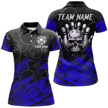 Blue Skull Bowling Polo Shirt for Men & Women Custom Funny Bowling Team Jersey BDT470