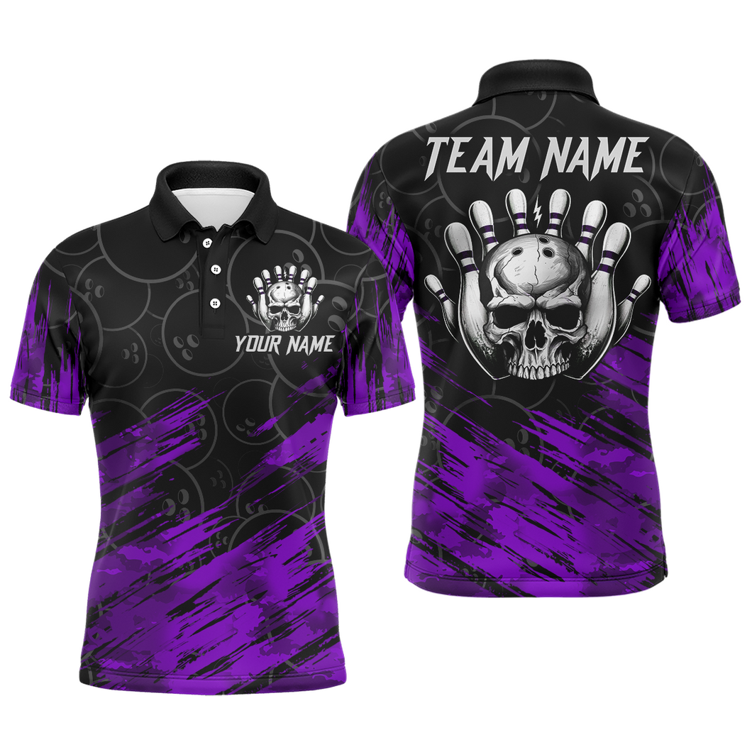 Purple Skull Bowling Polo Shirt for Men & Women Custom Funny Bowling Team Jersey BDT470