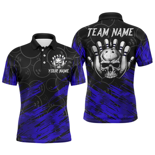 Blue Skull Bowling Polo Shirt for Men & Women Custom Funny Bowling Team Jersey BDT470
