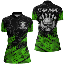 Load image into Gallery viewer, Green Skull Bowling Shirt for Men &amp; Women Custom Funny 1/4 Zip Bowling Team Jersey BDT470