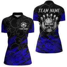 Load image into Gallery viewer, Blue Skull Bowling Shirt for Men &amp; Women Custom Funny 1/4 Zip Bowling Team Jersey BDT470