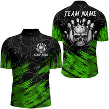 Load image into Gallery viewer, Green Skull Bowling Shirt for Men &amp; Women Custom Funny 1/4 Zip Bowling Team Jersey BDT470