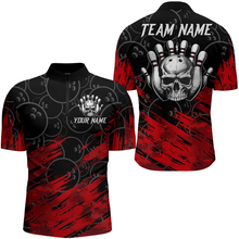 Load image into Gallery viewer, Red Skull Bowling Shirt for Men &amp; Women Custom Funny 1/4 Zip Bowling Team Jersey BDT470