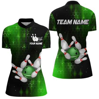 Personalized Green Bowling Shirts Men Women Bowling Team Jersey Bowling 1/4 Zip Shirt BDT488