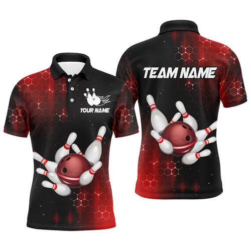 Personalized Red Bowling Shirts Men Women Bowling Team Jersey Custom Bowling Polo Shirt BDT488