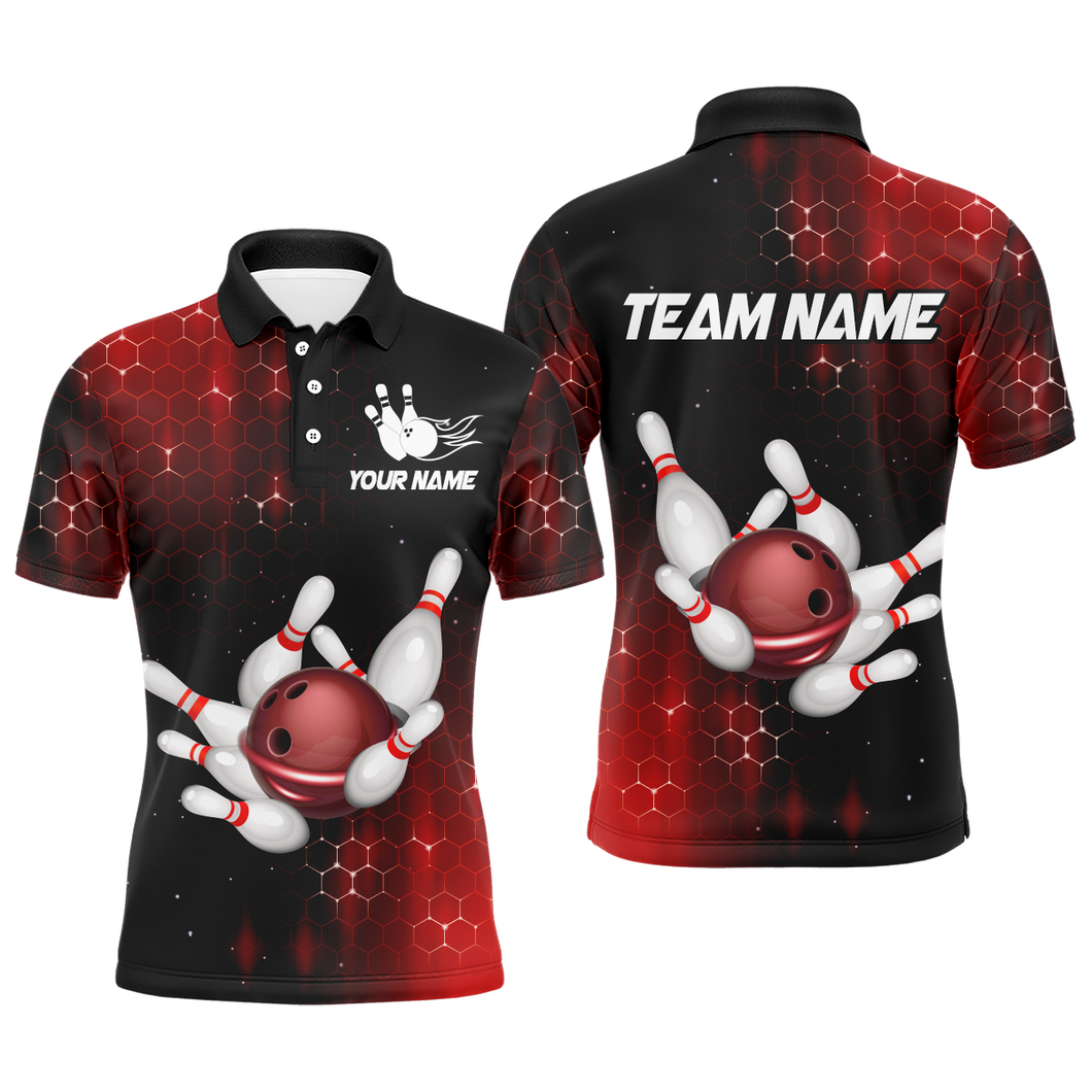 Personalized Red Bowling Shirts Men Women Bowling Team Jersey Custom Bowling Polo Shirt BDT488