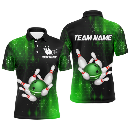 Personalized Green Bowling Shirts Men Women Bowling Team Jersey Bowling Polo Shirt BDT488