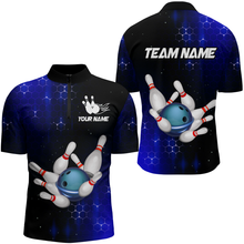 Load image into Gallery viewer, Personalized Blue Bowling Shirts Men Women Bowling Team Jersey Bowling 1/4 Zip Shirt BDT488