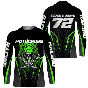 Skull MX Jersey Green Personalized UPF30+ Kid Women Men Dirt Bike Shirt Off-Road Jersey MX Racing PDT667